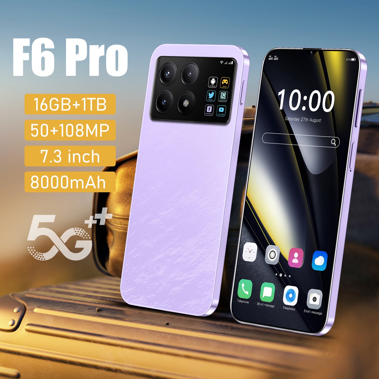 OEM Original F6 Pro Global 5G Unlocked Dual SIM Android Mobile Phone Deca Core CPU 108MP Rear Camera
